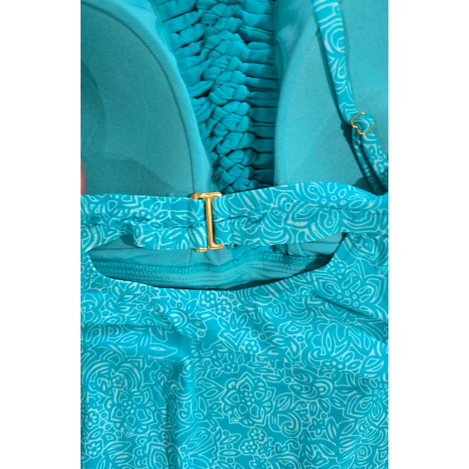 Catalina women's Plus Size Blue Paisley Floral Crochet Halter Tankini Top 3X