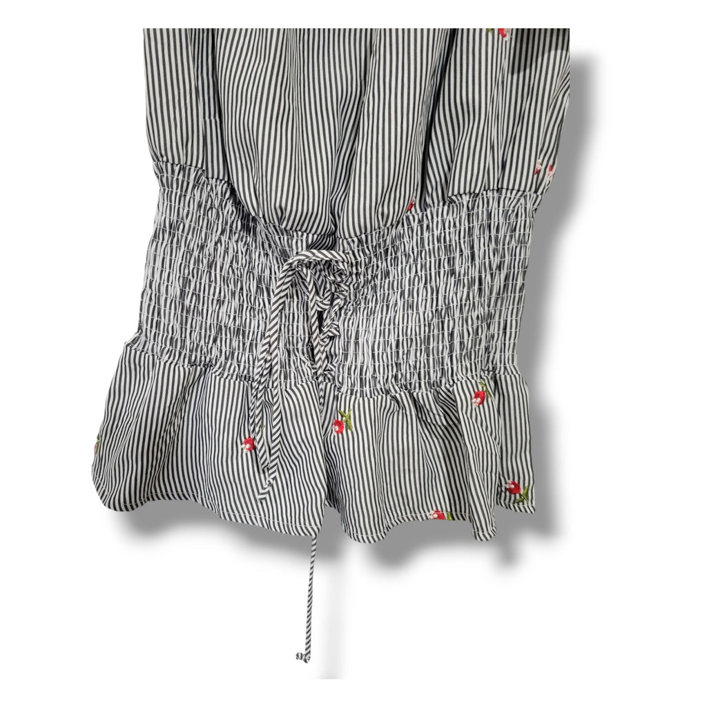 Kontrol Contemporary women's embroidery Roses & smocked tie- up waist blouse