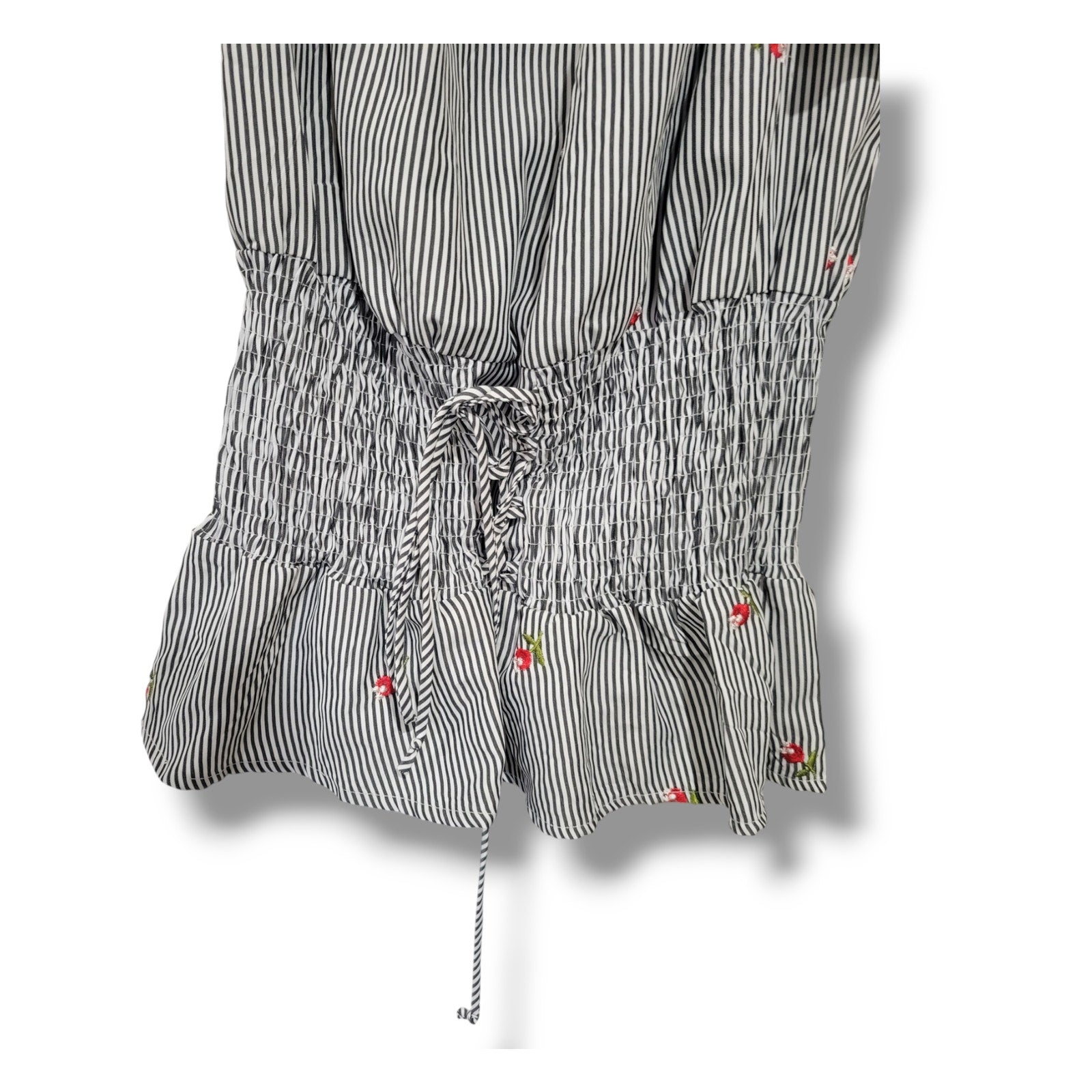 Kontrol Contemporary women's embroidery Roses & smocked tie- up waist blouse