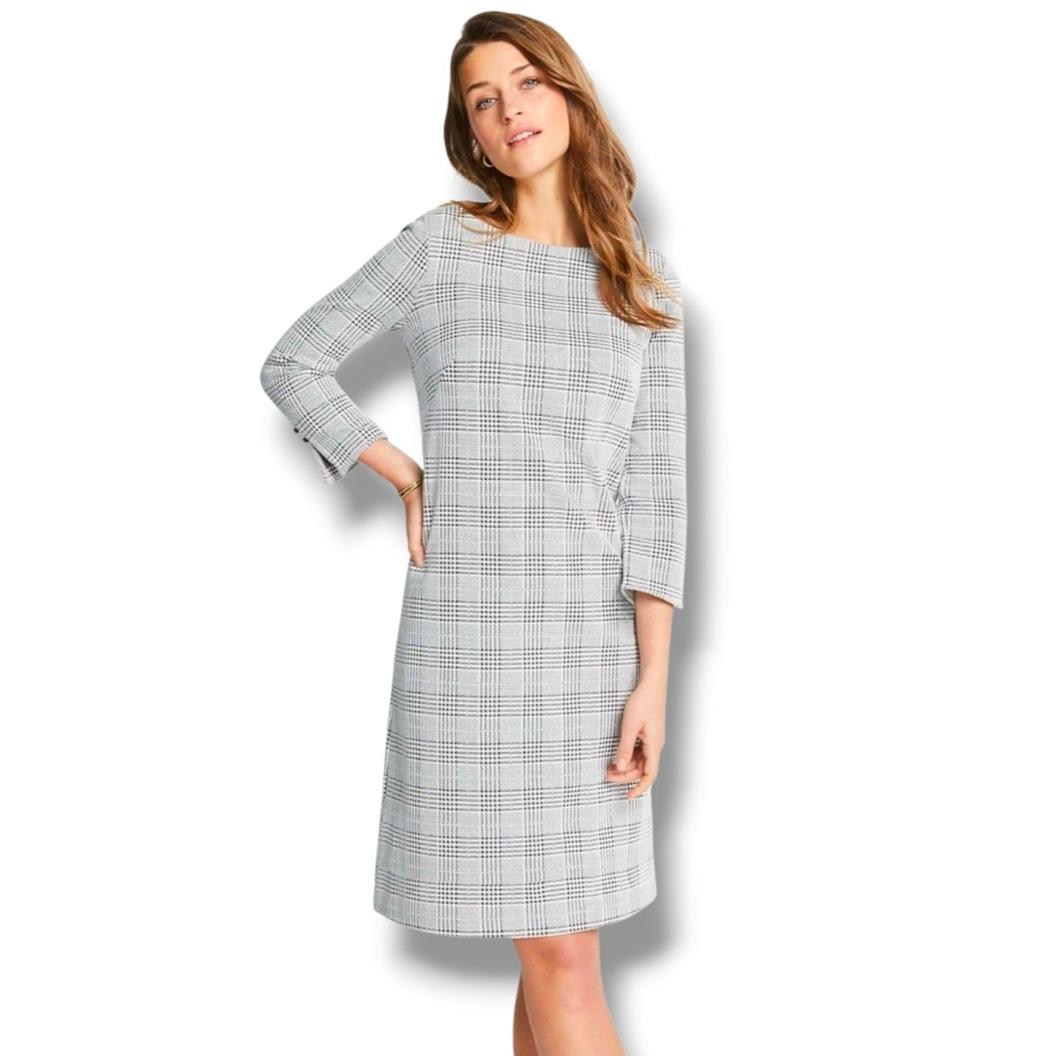 Ann Taylor Women's Size 4 Gray Black Glen Plaid Glen Check Shift Dress