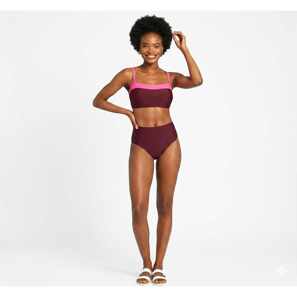 Kona Sol Women’s Colorblock Bandeau Bikini Swim Top Medium NWT