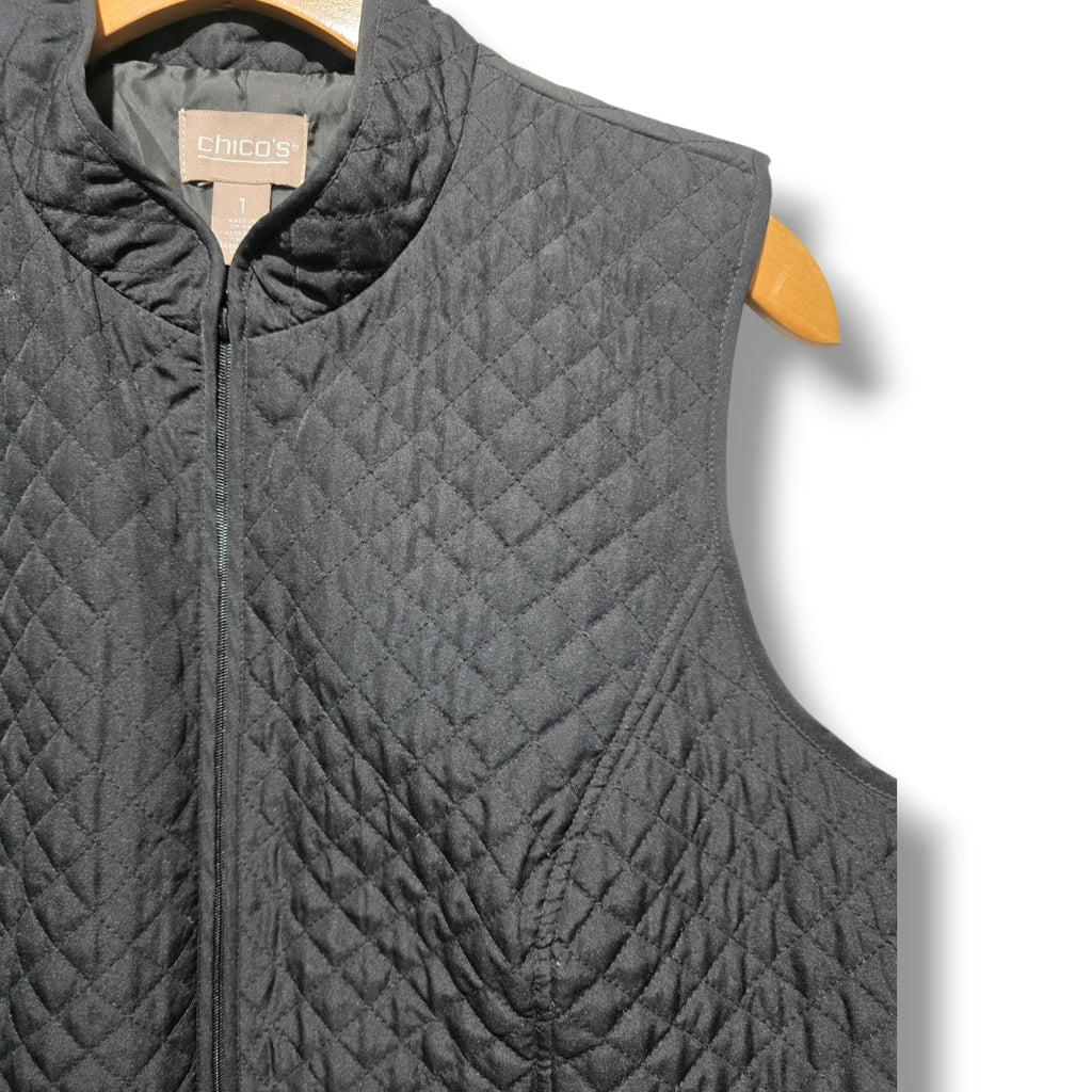 Chico's Women's Size 1 (Medium / US 8) Black Diamond Quilted Zip Vest