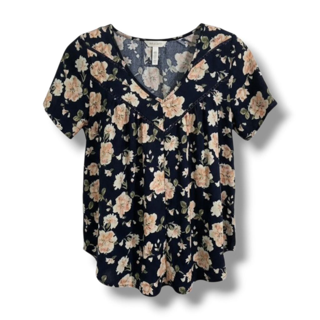 Sienna Sky Women’s Blue Floral Short Sleeve Blouse – Size Small, Polyester