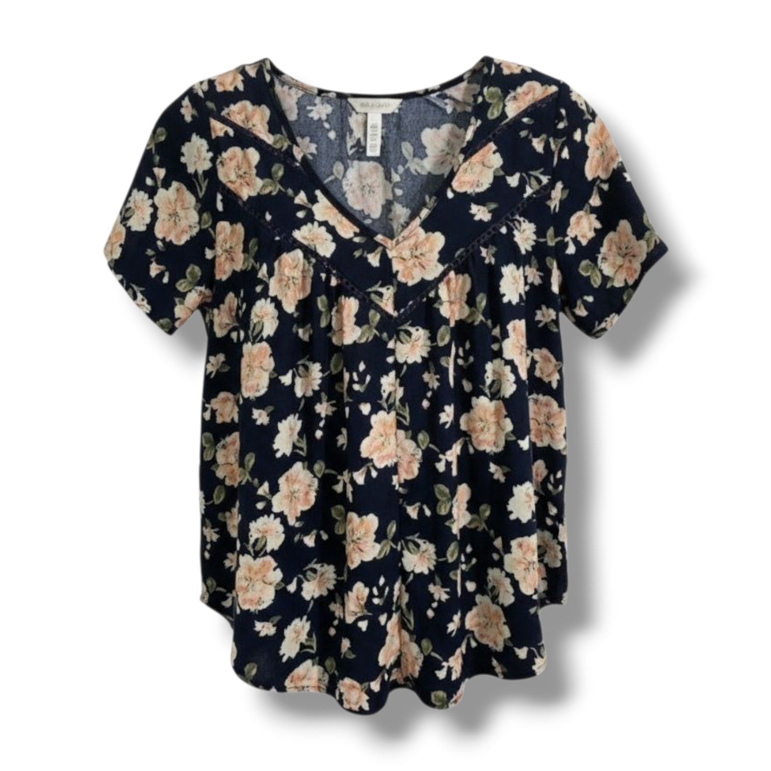 Sienna Sky Women’s Blue Floral Short Sleeve Blouse – Size Small, Polyester