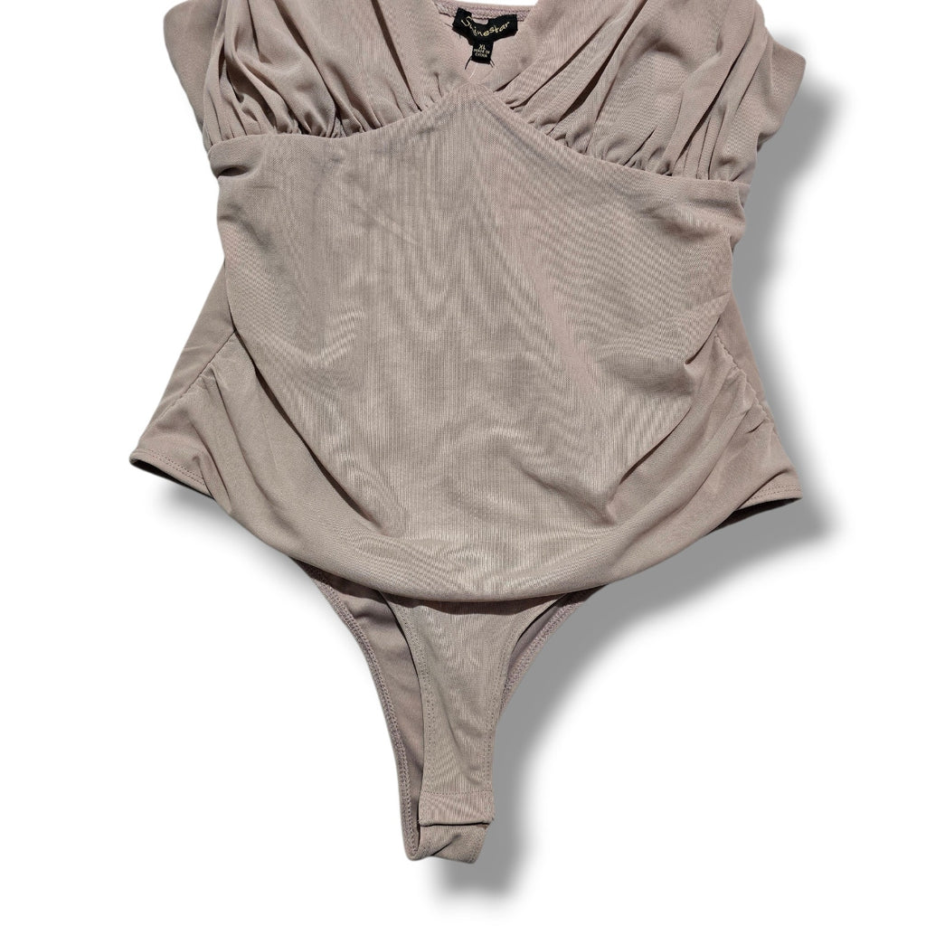 Shinestar women's Taupe Ruched Mesh Bodysuit size xl