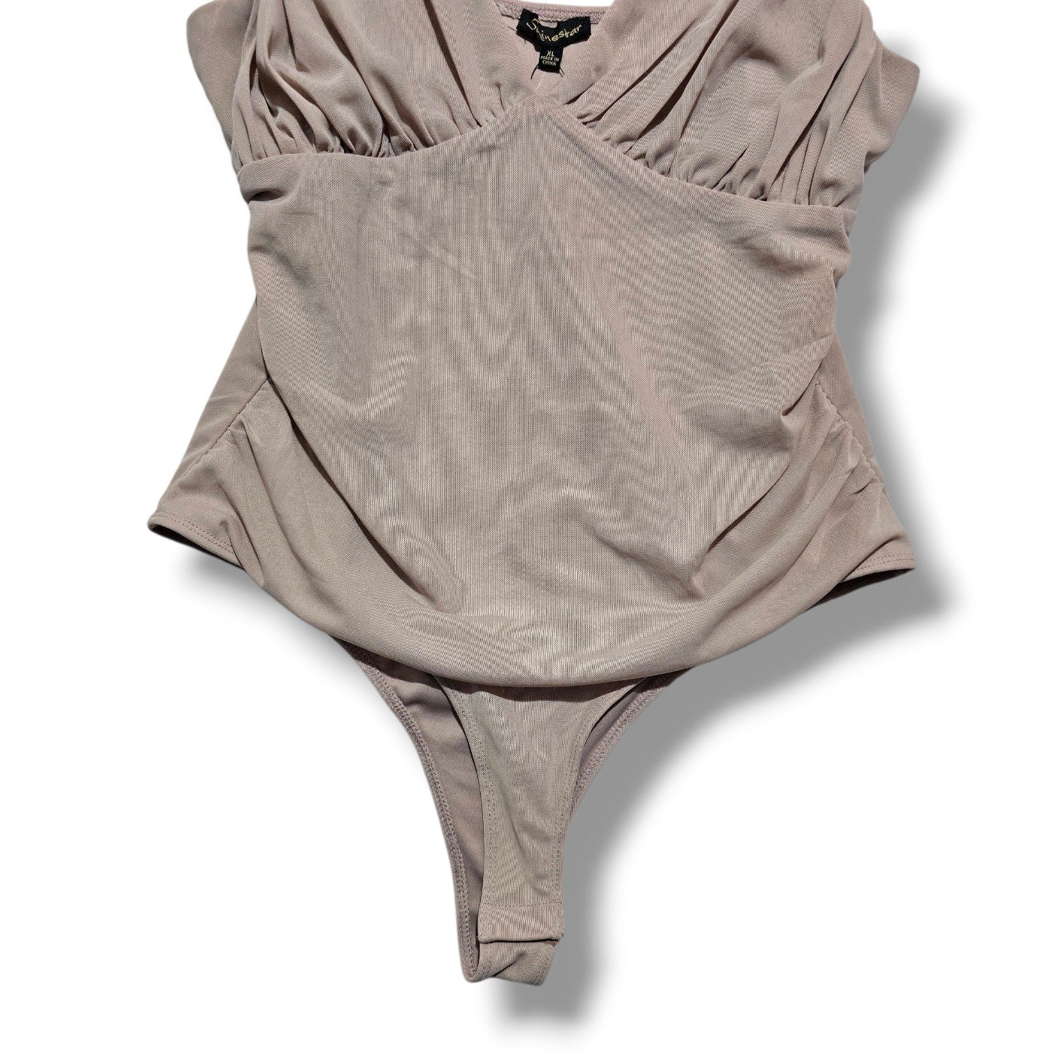 Shinestar women's Taupe Ruched Mesh Bodysuit size xl
