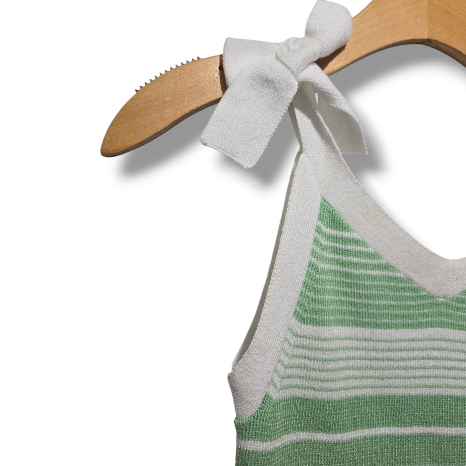 Truce Girls Size L (14) Green White Striped Tie Shoulder Knit Dress