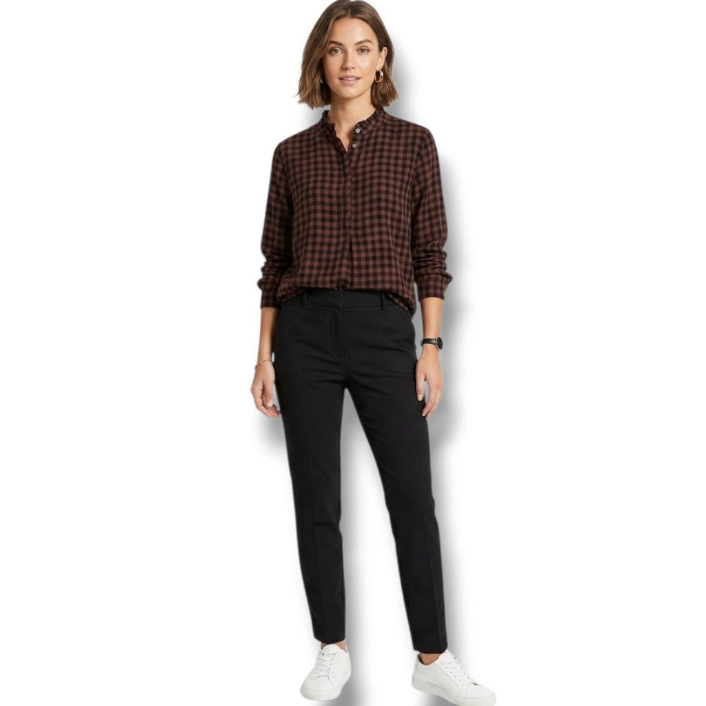 BeachLunchLounge Women’s Brown & Black Plaid Button-Front Blouse – Size Small