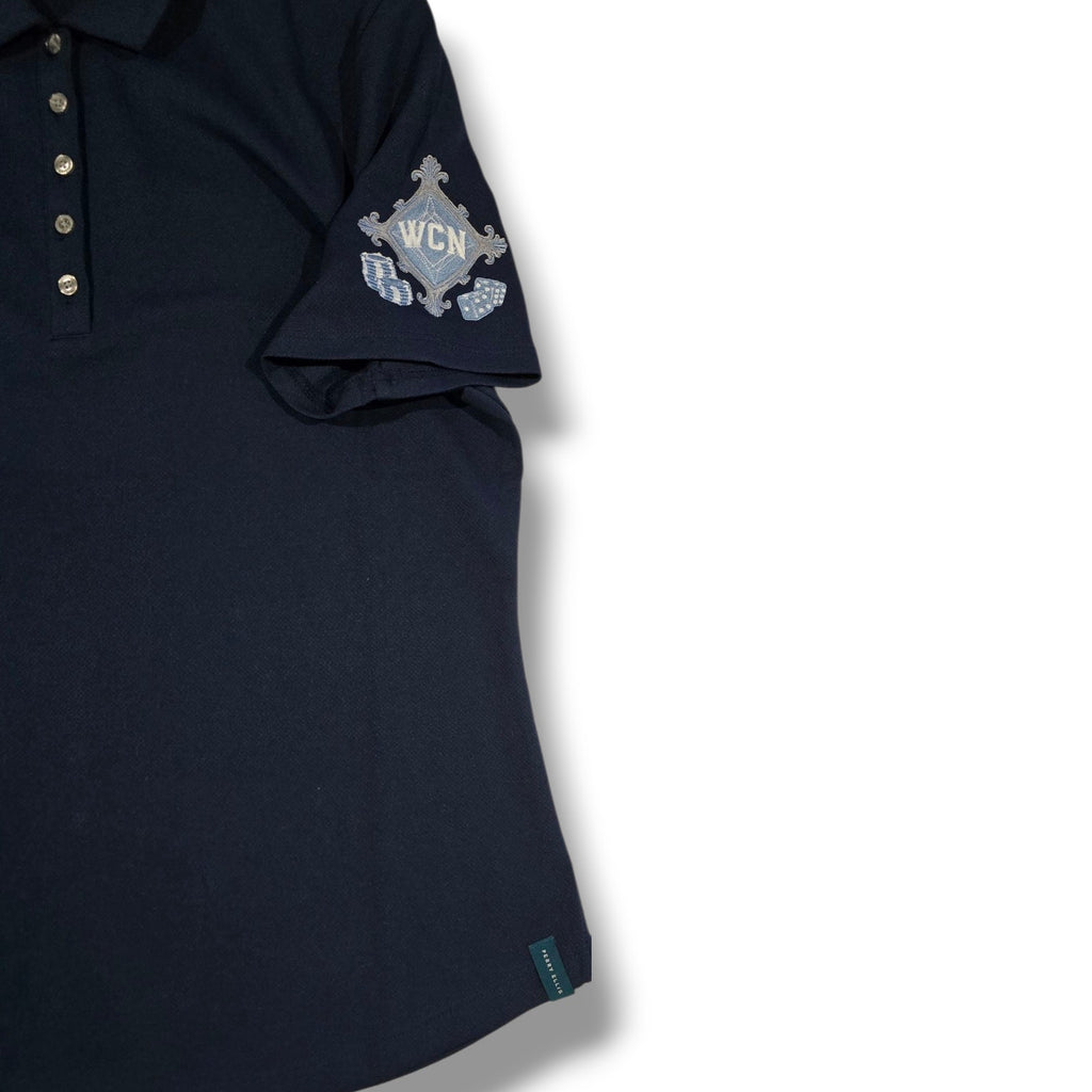 Perry Ellis women’s Navy Blue Polo Shirt WCN Crest Logo – Size M, Short Sleeve