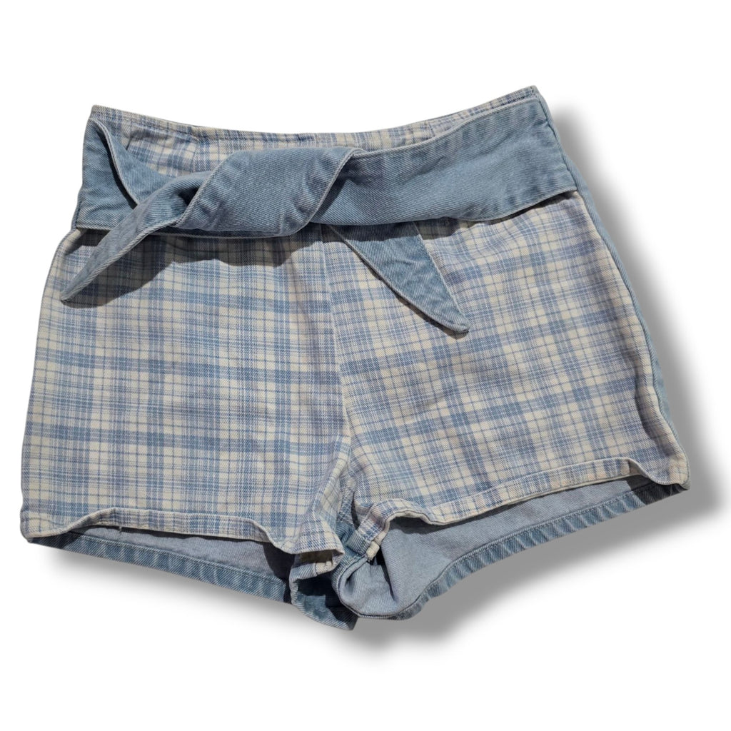 BDG Urban Outfitters Women’s Blue Plaid High-Rise Shorts with Tie Belt – Size 2