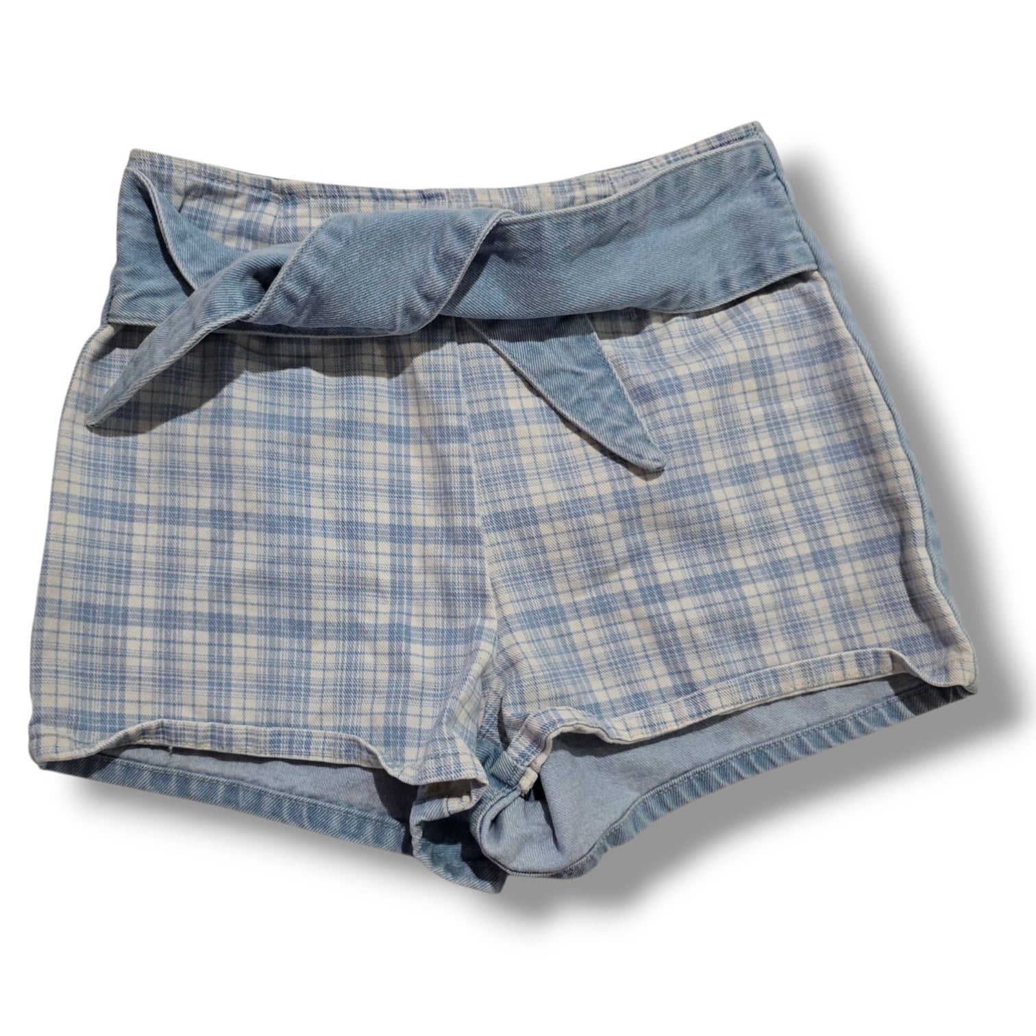 BDG Urban Outfitters Women’s Blue Plaid High-Rise Shorts with Tie Belt – Size 2