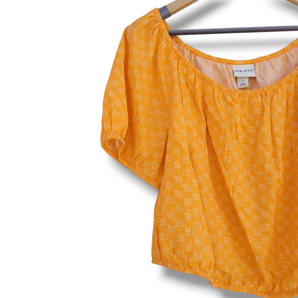 Ava & Viv Plus Size Orange Puff Sleeve Blouse Women’s 14W Linen Rayon NWOT