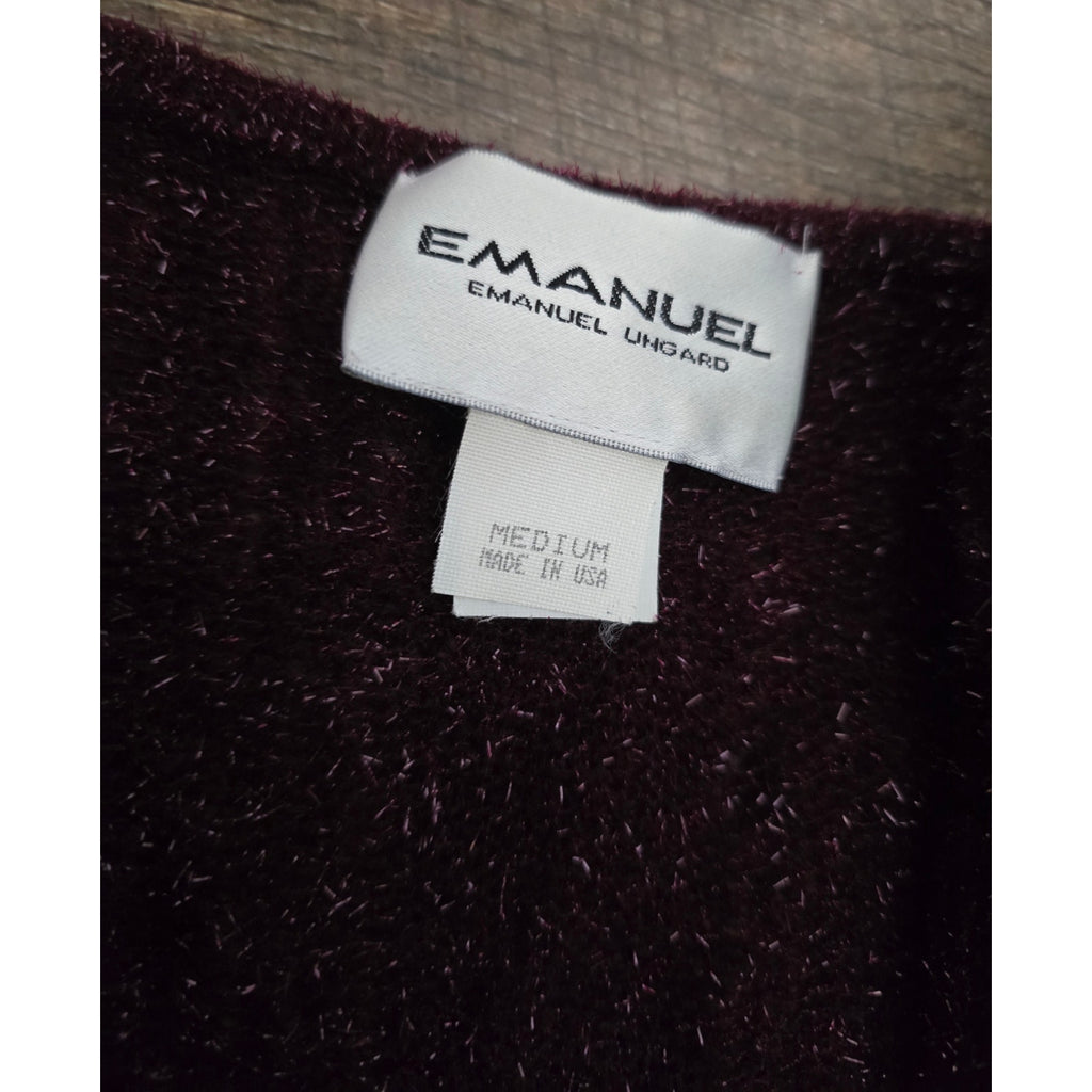 Vintage Emanuel Ungaro Shimmer Eyelash Knit Open Duster Cardigan Burgundy Medium