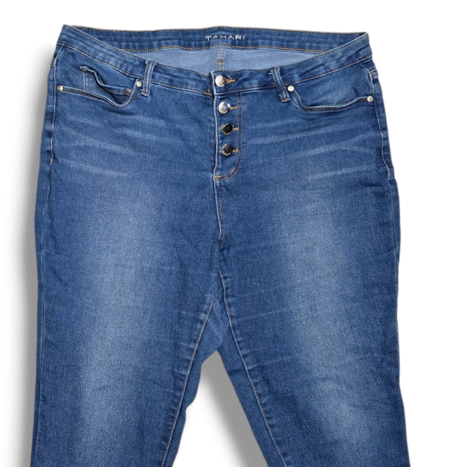 Tahari Women's Size 18W Medium Wash Exposed Button Fly Skinny Ankle Jeans