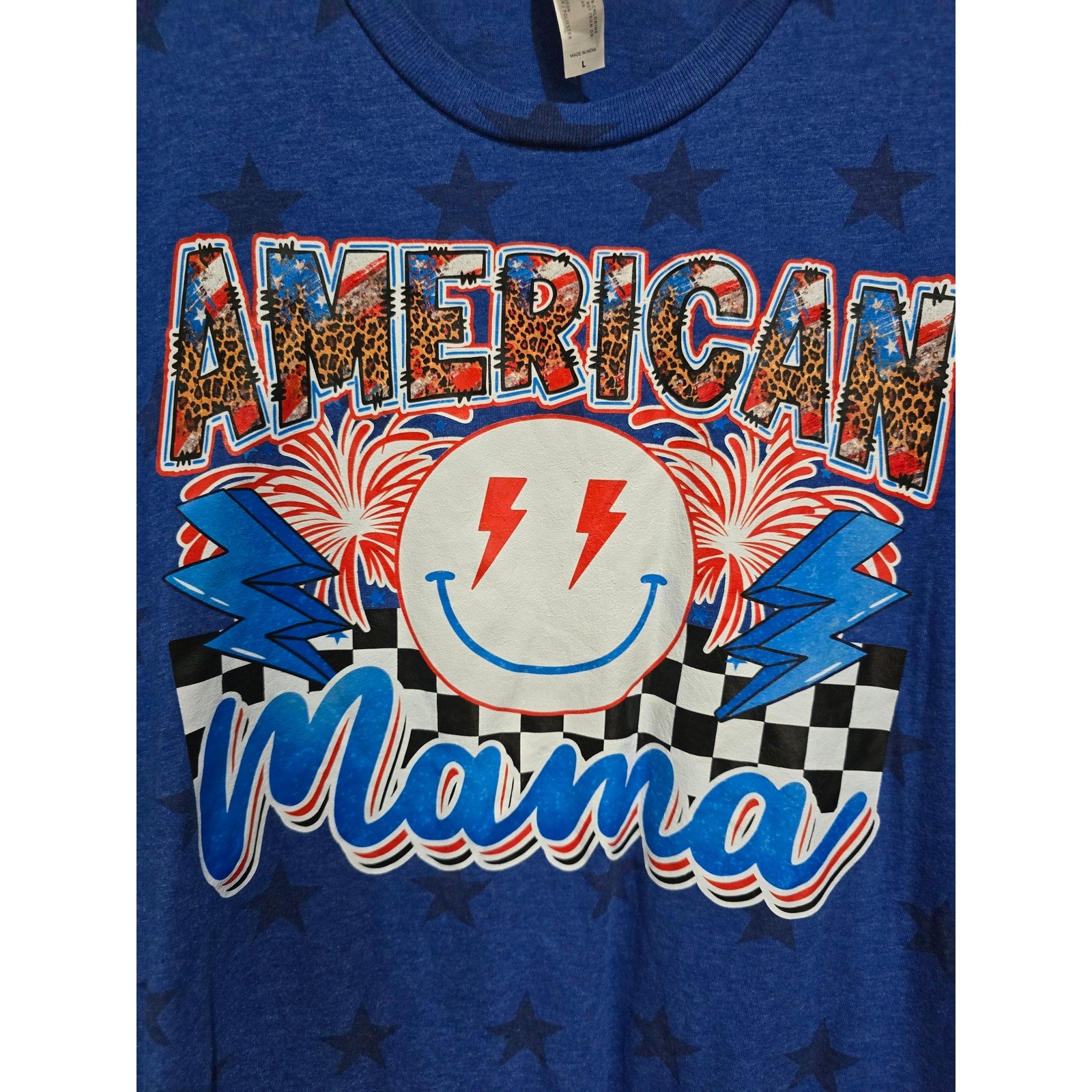 CODE FIVE LAT Apparel Women’s Blue Patriotic Graphic T-Shirt – Large