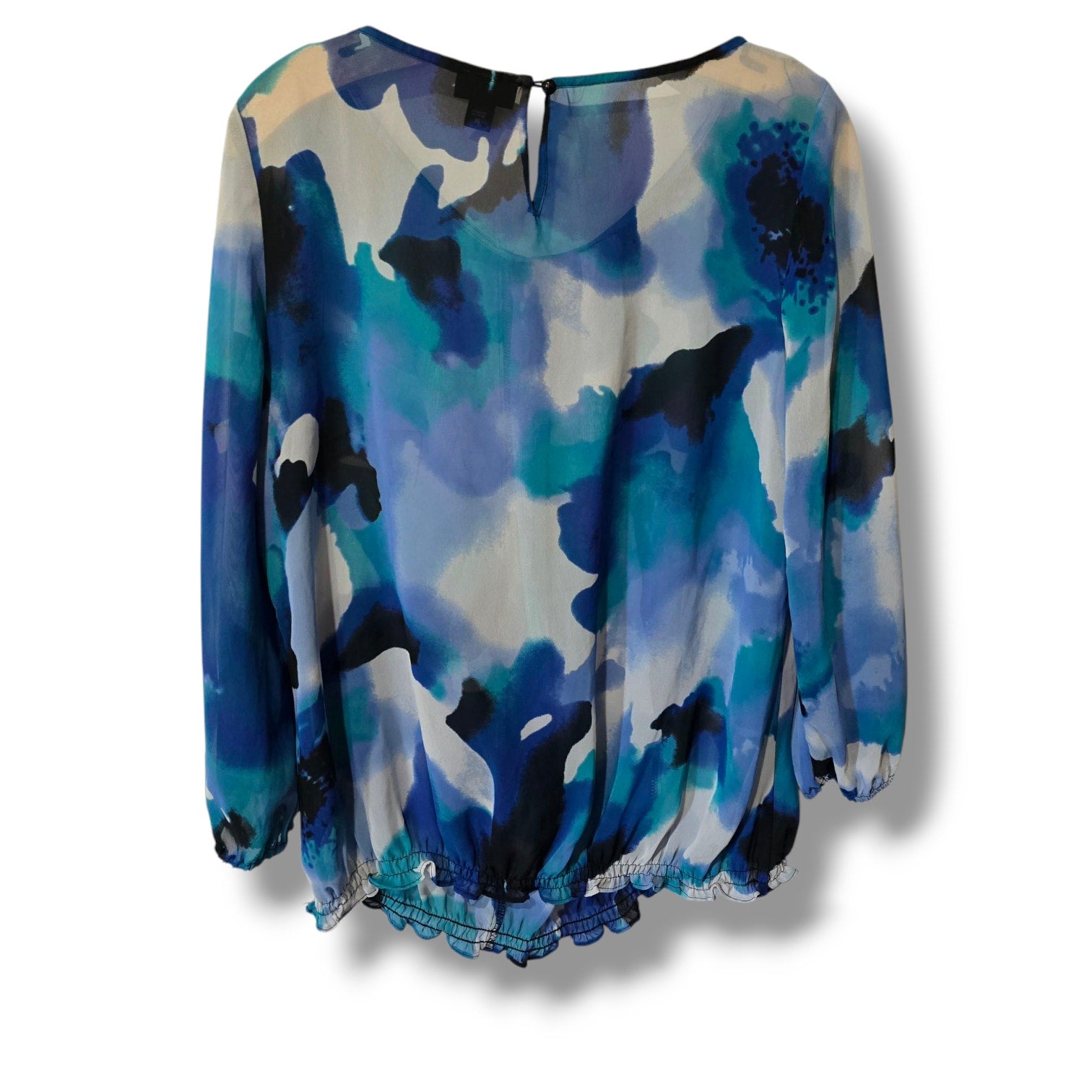 East 5th Women's Blue Watercolor Abstract Chiffon Blouse Size Medium