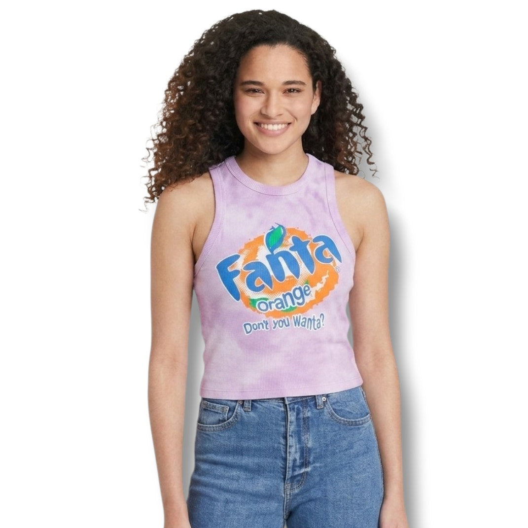 Coca-Cola Juniors Fanta “Do You Wanta!” Purple Tie-Dye Racerback Tank Top New