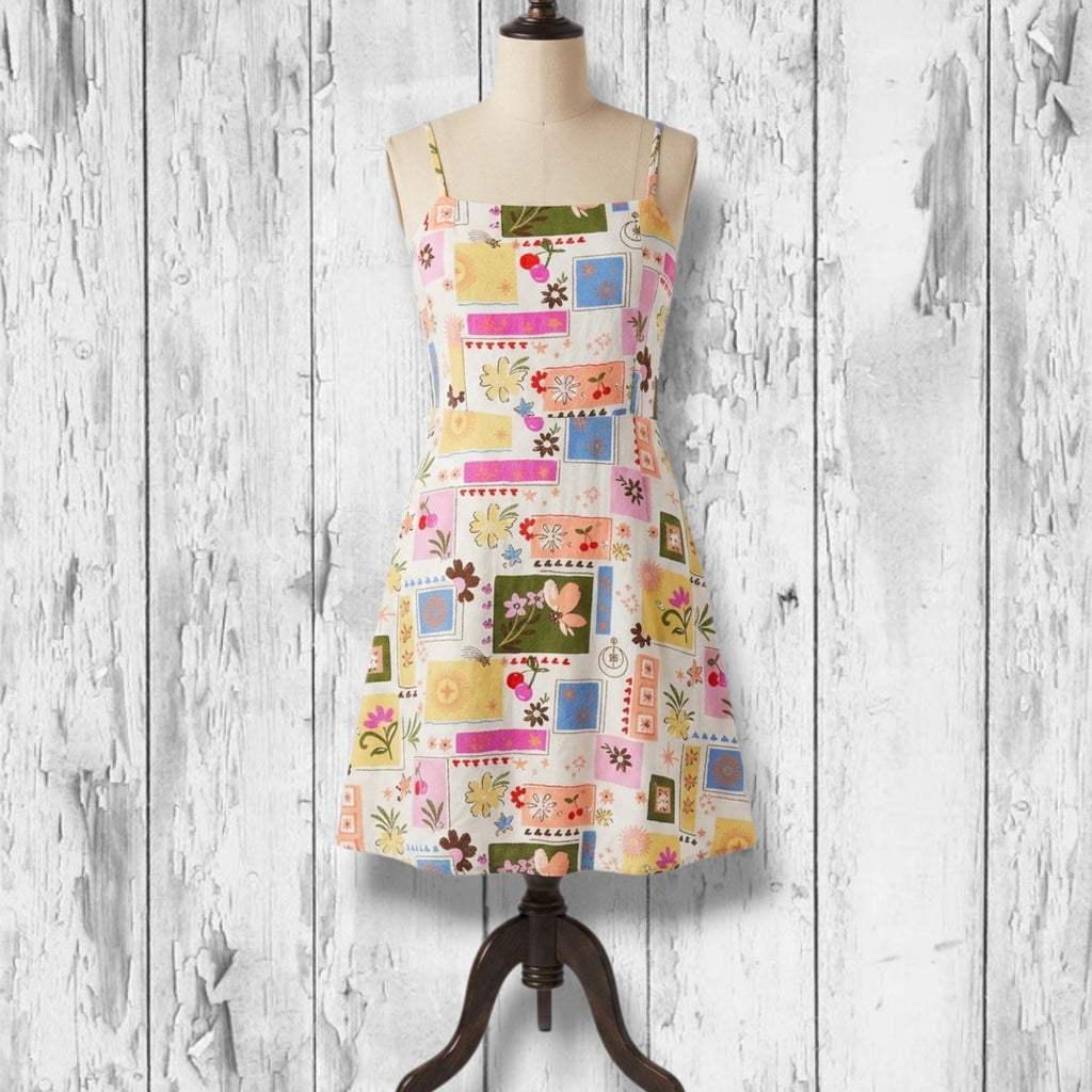 Monteau Los Angeles Celestial Floral Linen Blend Smocked Back Mini Sundress