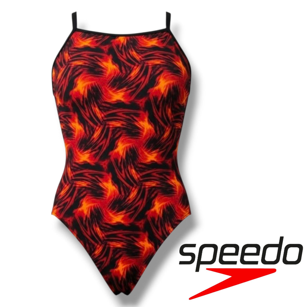 SPEEDO Women’s Black & Red Open-Back Vintage Competitive One-Piece Swimsuit Size 26