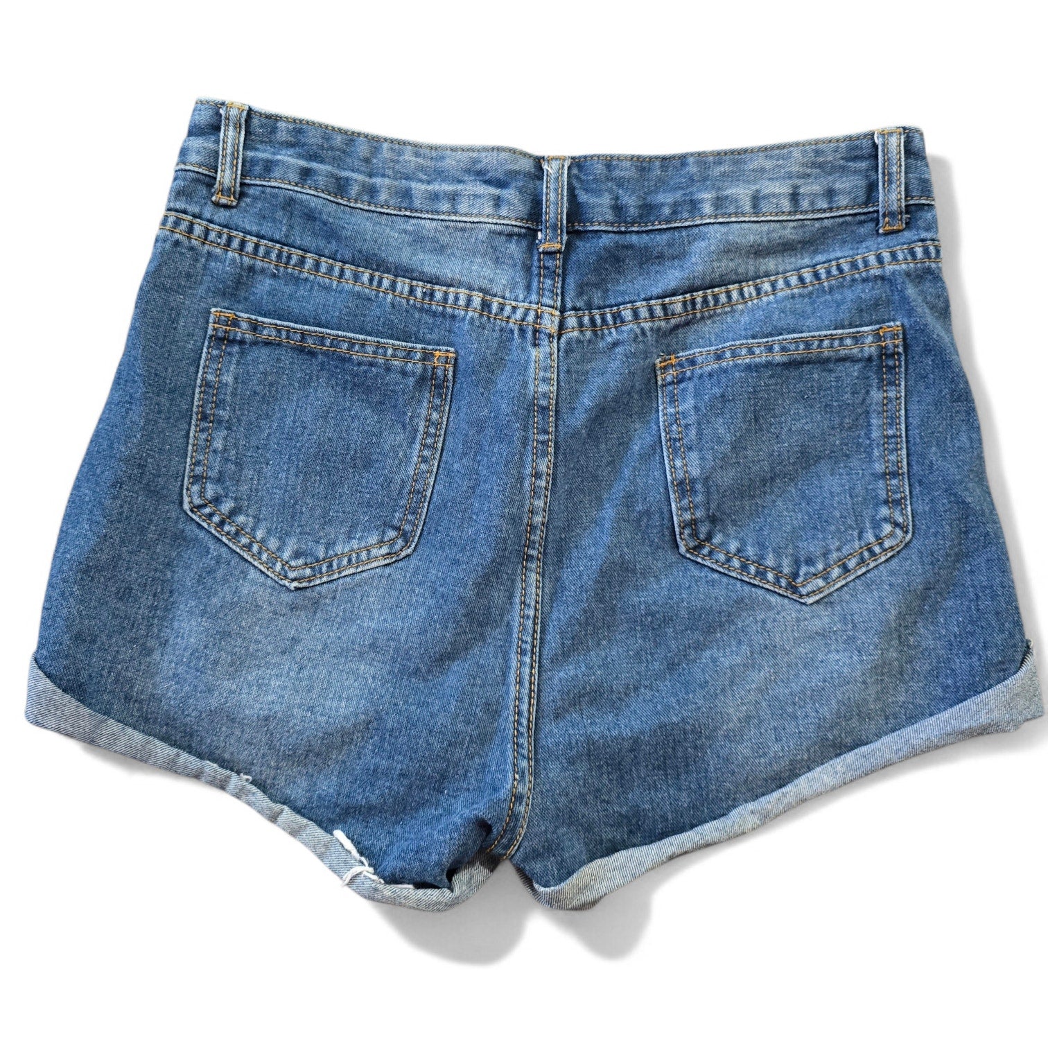 SHEIN Distressed High-Waisted Cuffed Denim Jean Shorts Medium