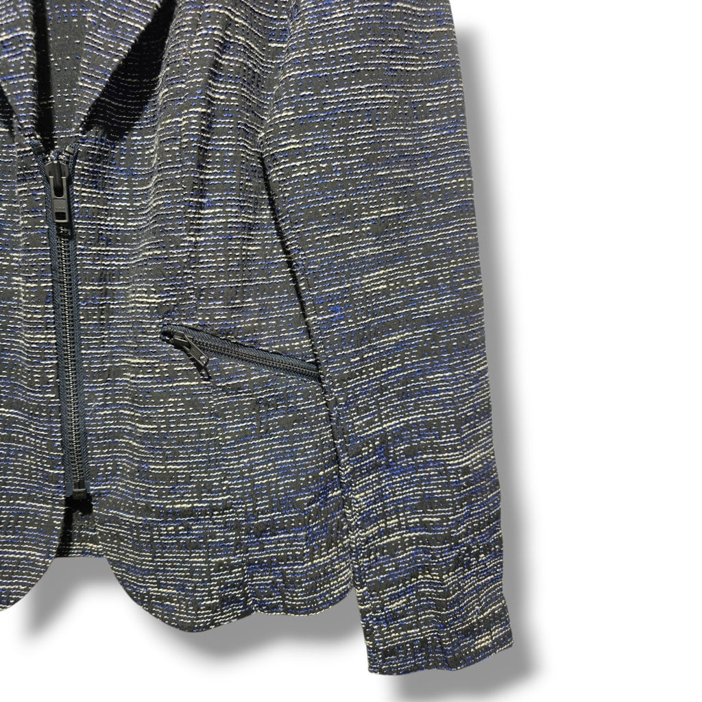 Cabi Women's Size 6 Black Blue Textured Knit Zip Front Blazer Jacket