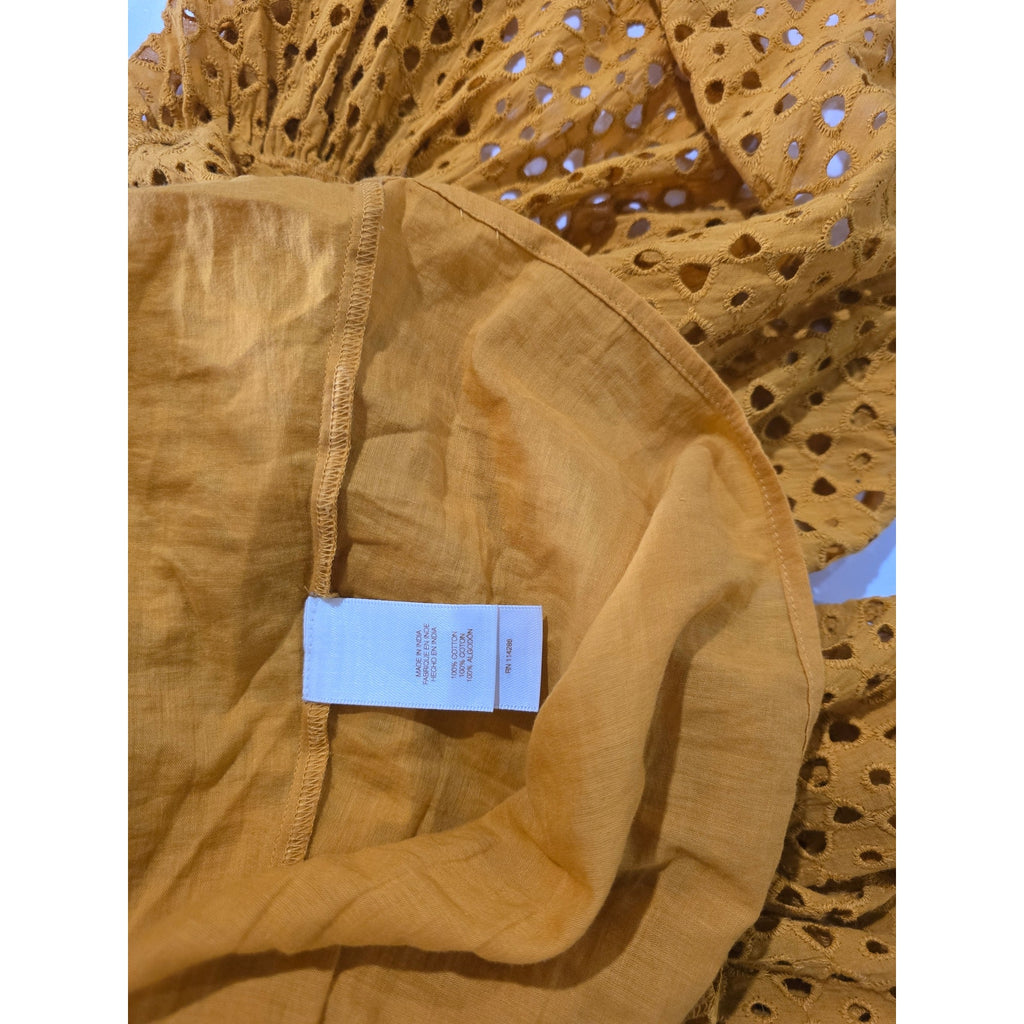 Frye x Anthropologie Mustard Yellow Eyelet Sleeveless Midi Dress – Size Small