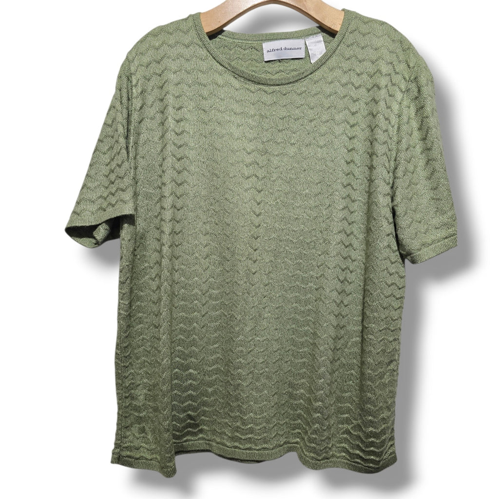 Alfred Dunner Women's Size XL Sage Green Chevron Knit Short Sleeve Sweater Top