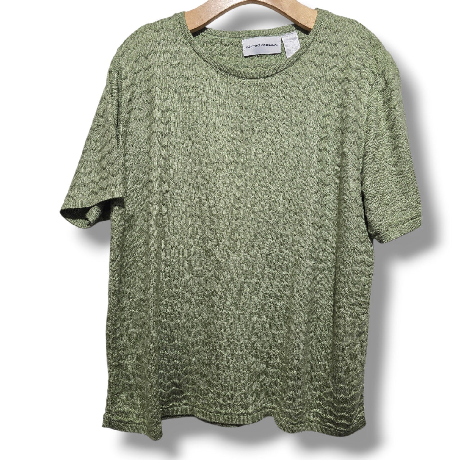 Alfred Dunner Women's Size XL Sage Green Chevron Knit Short Sleeve Sweater Top