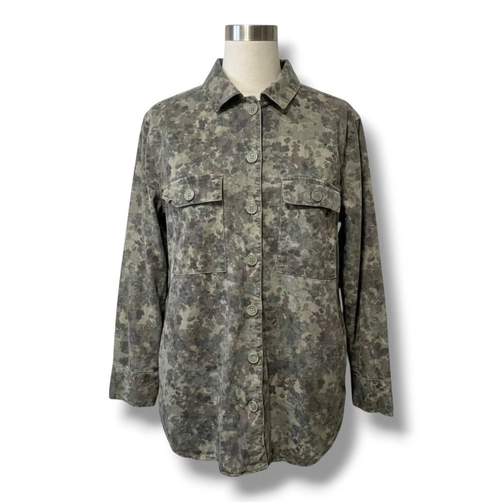 Treasure & Bond Women’s Gray Camo Utility Button-Up Shirt Jacket - Size Medium