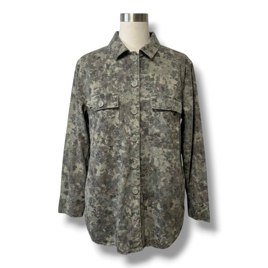 Treasure & Bond Women’s Gray Camo Utility Button-Up Shirt Jacket - Size Medium