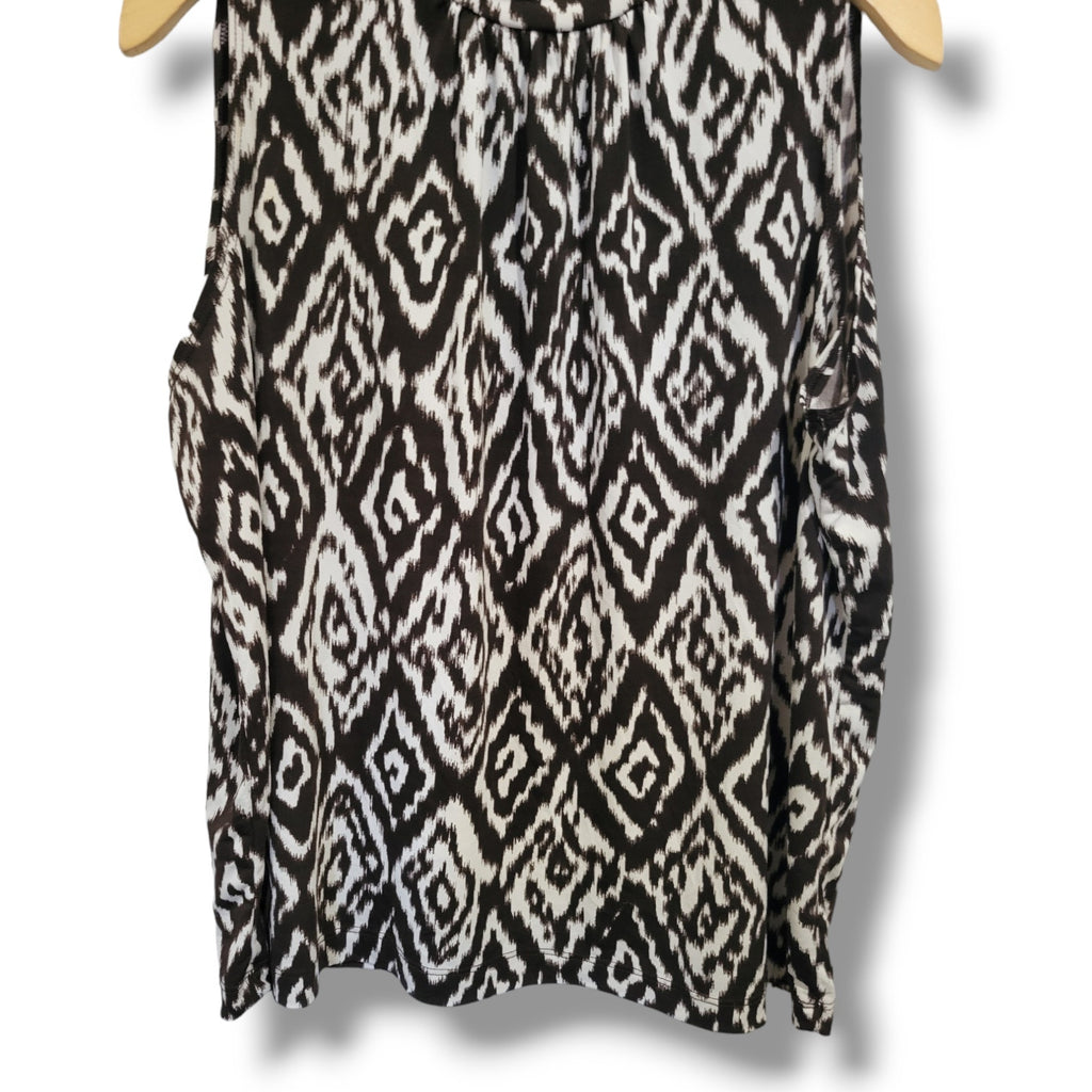 KC Stevens Women's Plus Size brown & White high neck sleeveless blouse - 2x
