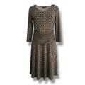 En Focus Studio Brown & Black Geometric Print Ruched Midi Dress Size 8