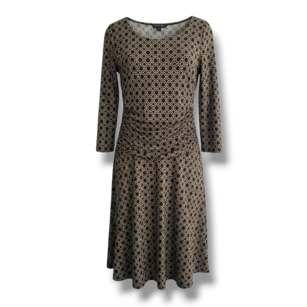 En Focus Studio Brown & Black Geometric Print Ruched Midi Dress Size 8