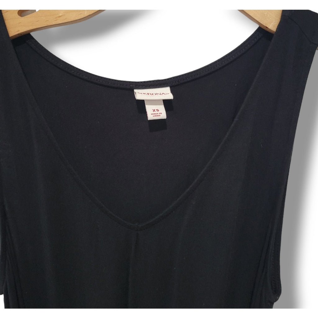 Merona Black Sleeveless V-Neck Belted Midi Dress – XS Gently Used
