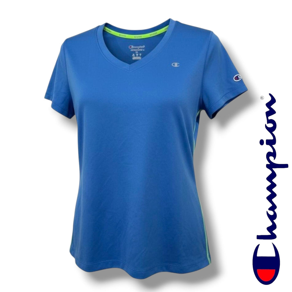 Champion Women’s Blue Performance V-Neck Athletic Tee – Size Medium
