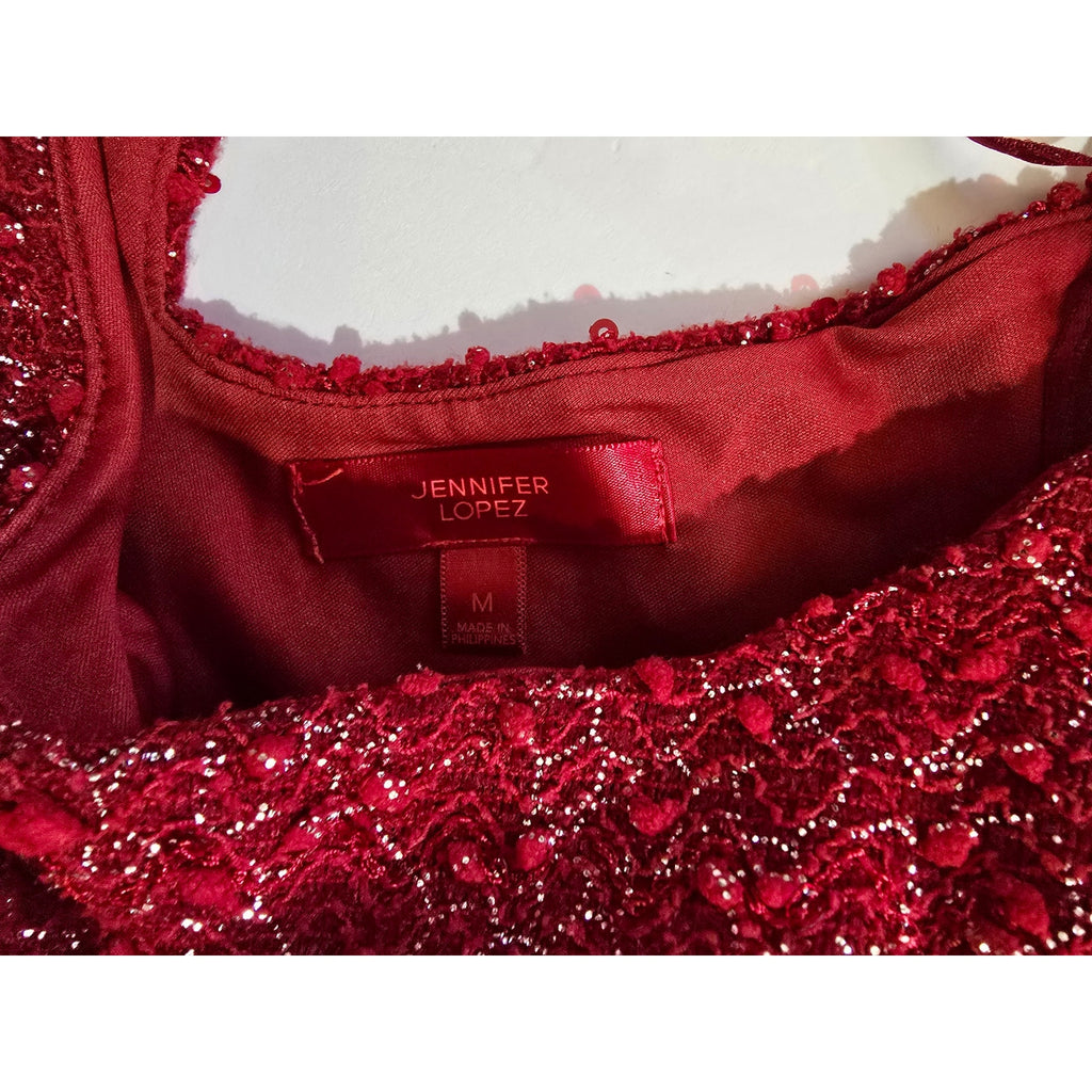 JLO Jennifer Lopez Women’s Burgundy Metallic Long Sleeve V-Back Pullover Sweater