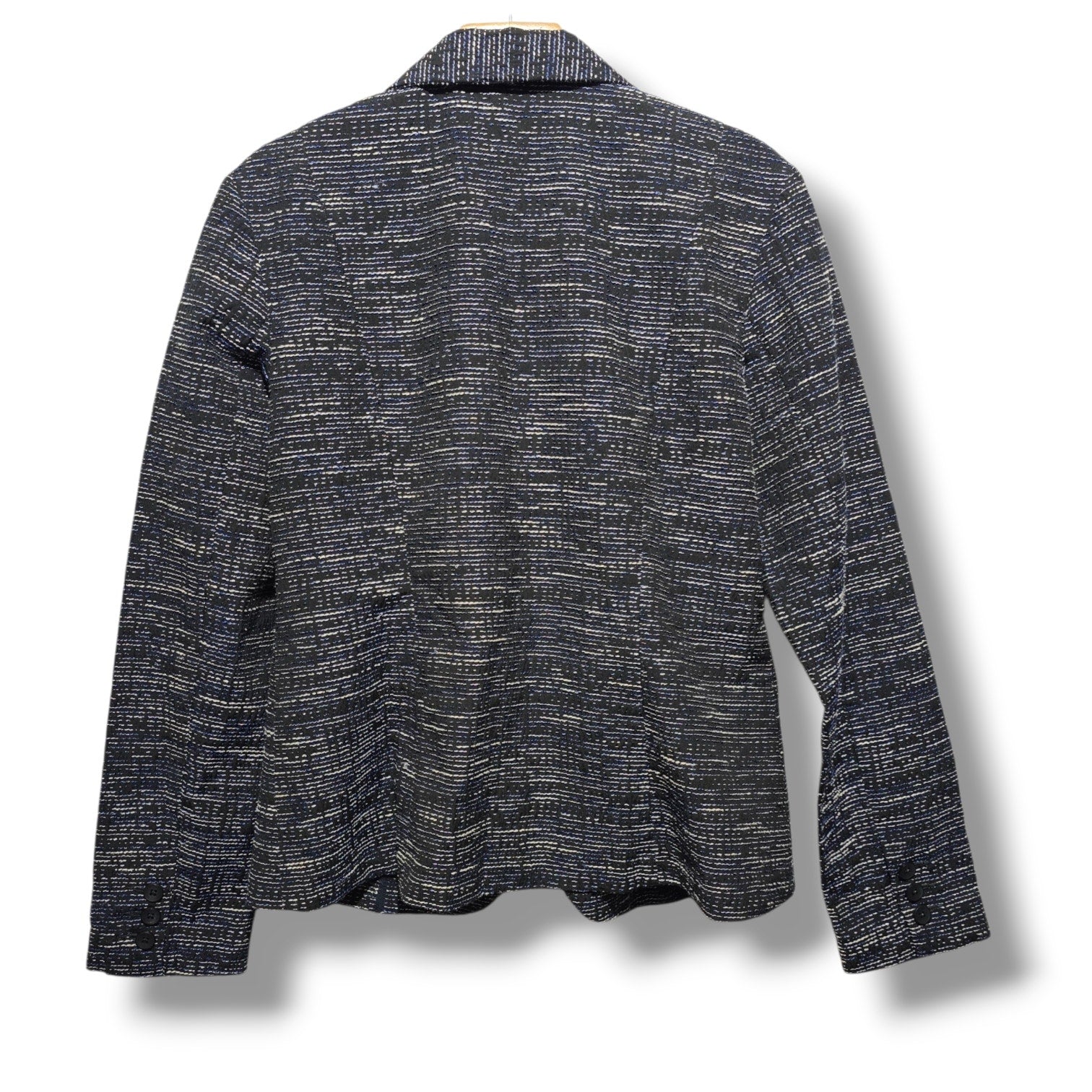 Cabi Women's Size 6 Black Blue Textured Knit Zip Front Blazer Jacket