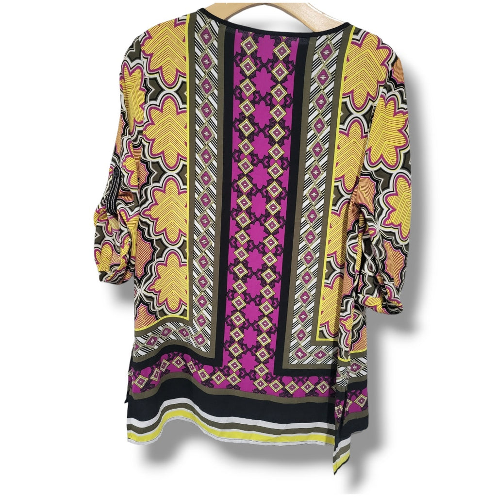 Dana Buchman Women’s Multicolor Batik Print Tunic Blouse Small | Boho Chic