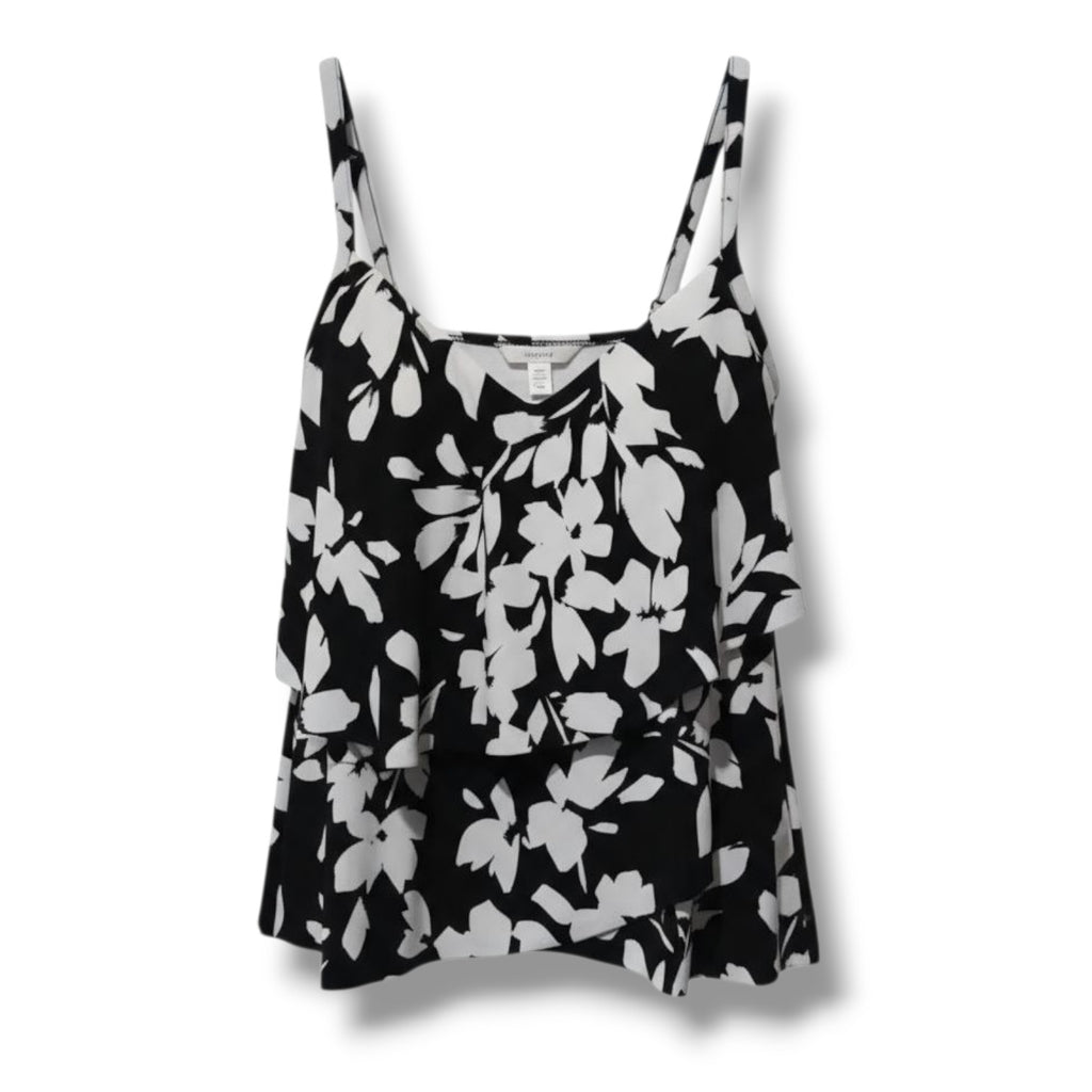 Aqua Green Women’s Black White Floral Tiered Tankini Swim Top Small NWOT