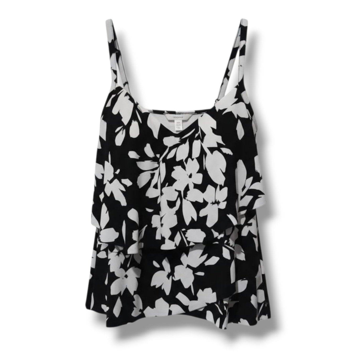Aqua Green Women’s Black White Floral Tiered Tankini Swim Top Small NWOT