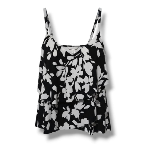 Aqua Green Women’s Black White Floral Tiered Tankini Swim Top Small NWOT