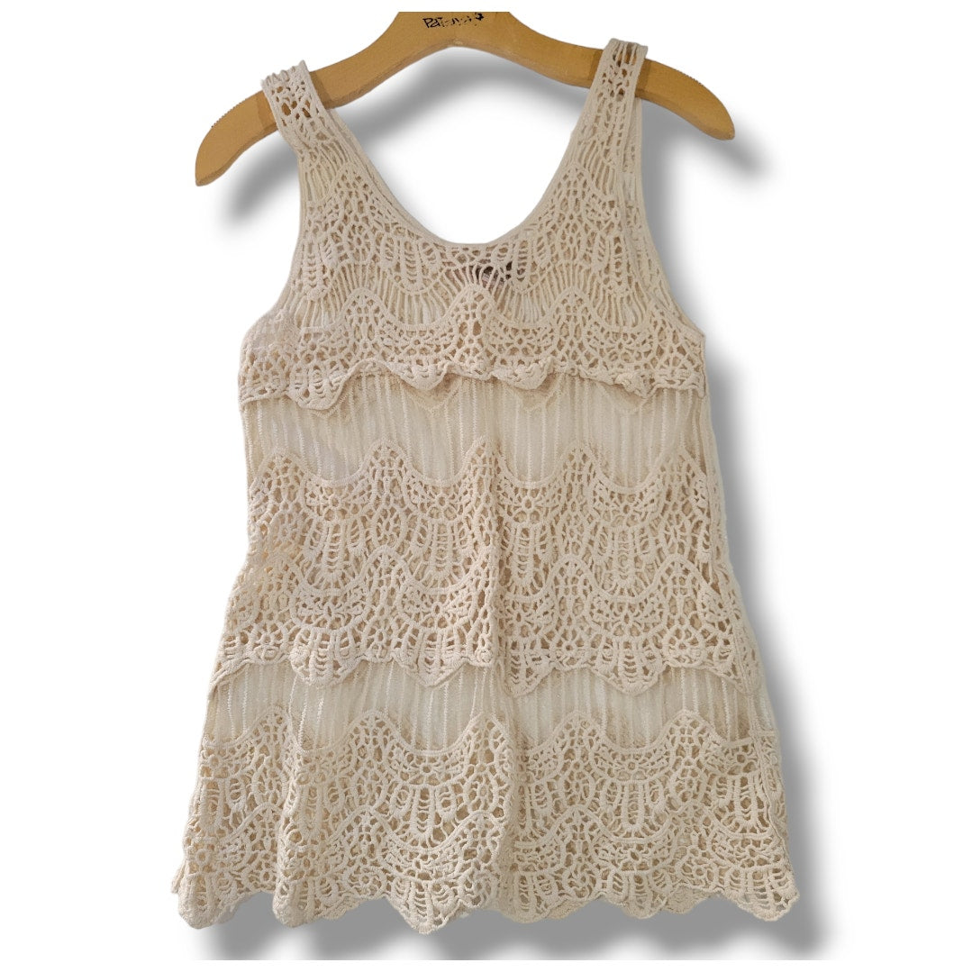 Forever 21 Contemporary Beige Crochet Sleeveless Top – Size XS