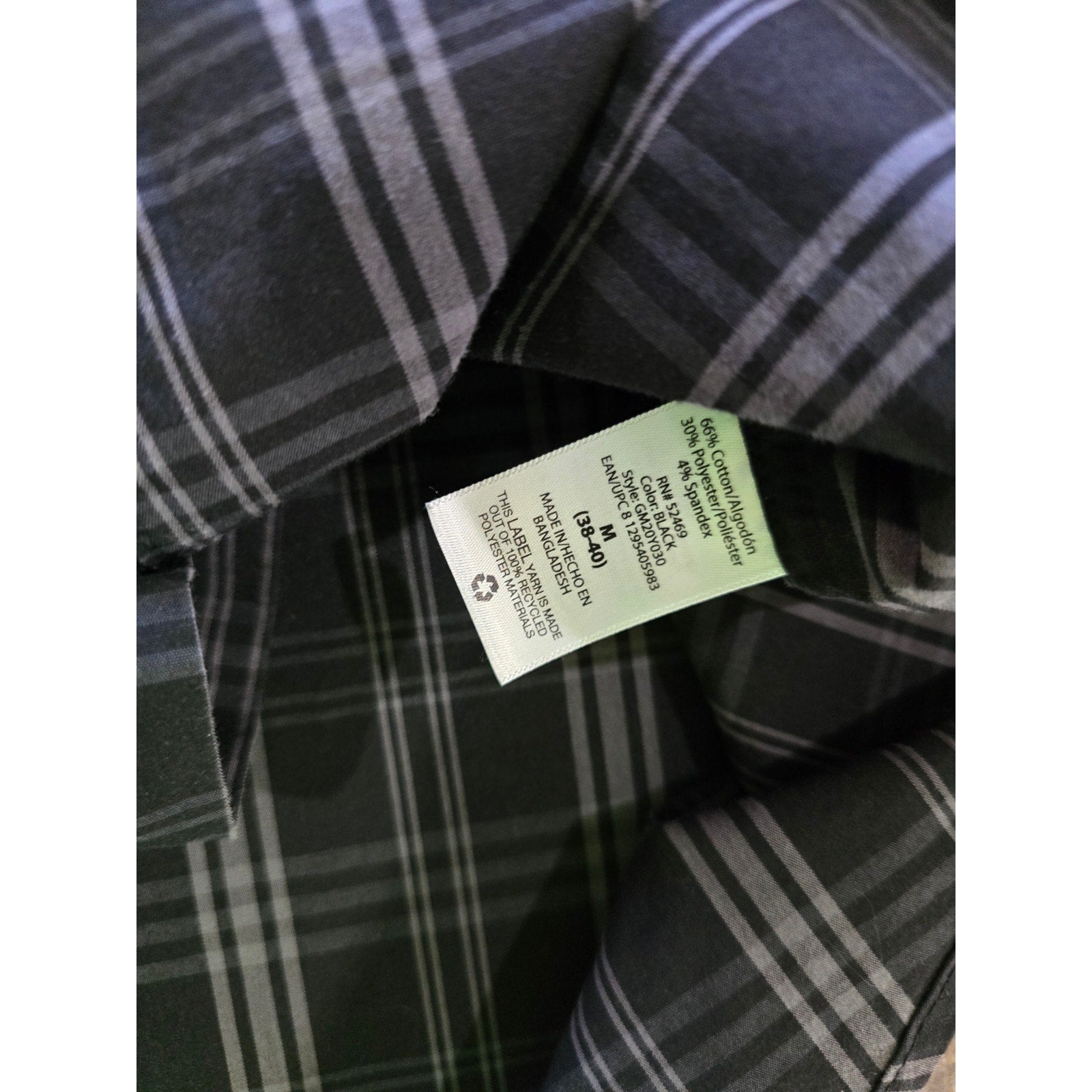 George Men's Plaid Short Sleeve Button Down Shirt M Black Gray Classic Fit