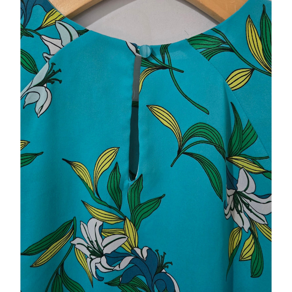 Worthington Petite Women’s Teal Floral Flutter Sleeve Blouse – Size PS