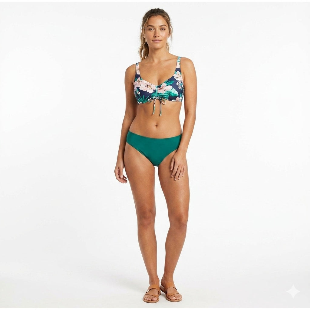 Kona Sol Women’s Cinch Front Floral Sea Breeze Bikini Swim Top Small NWT