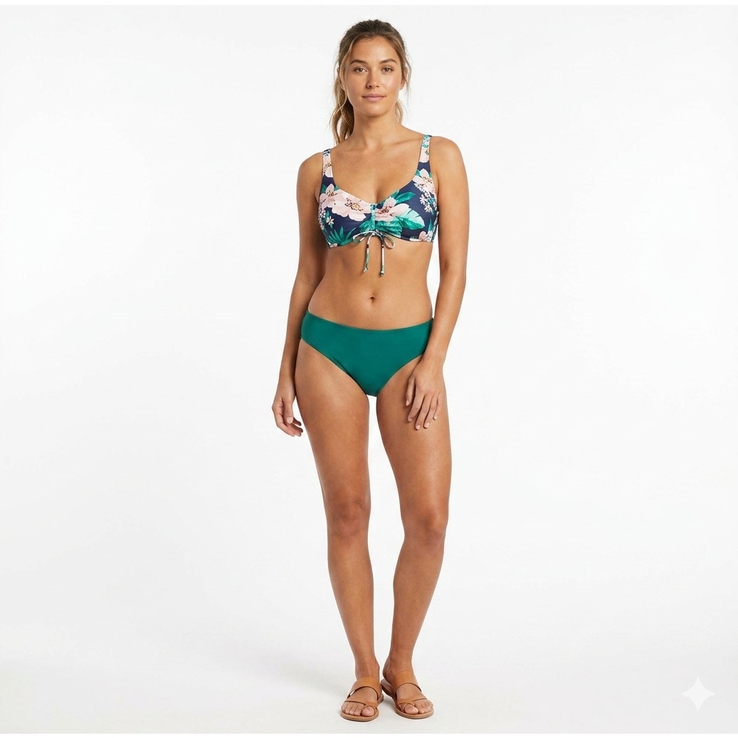 Kona Sol Women’s Cinch Front Floral Sea Breeze Bikini Swim Top Small NWT