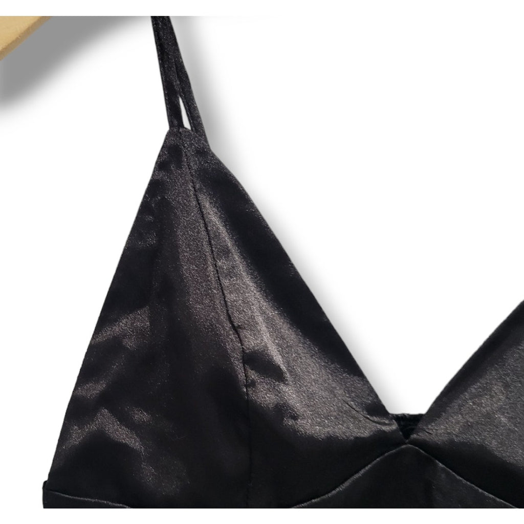 Shein Prive Women’s Black Satin Longline Bralette Top – Size Small