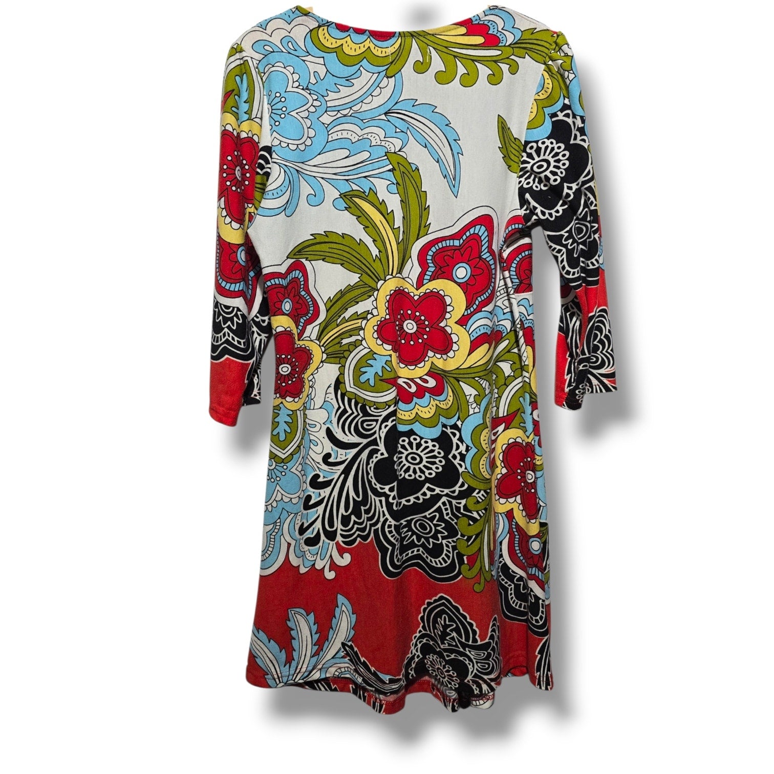 R&B Collection Women's Retro Psychedelic Floral Paisley 3/4 Sleeve Mini Dress
