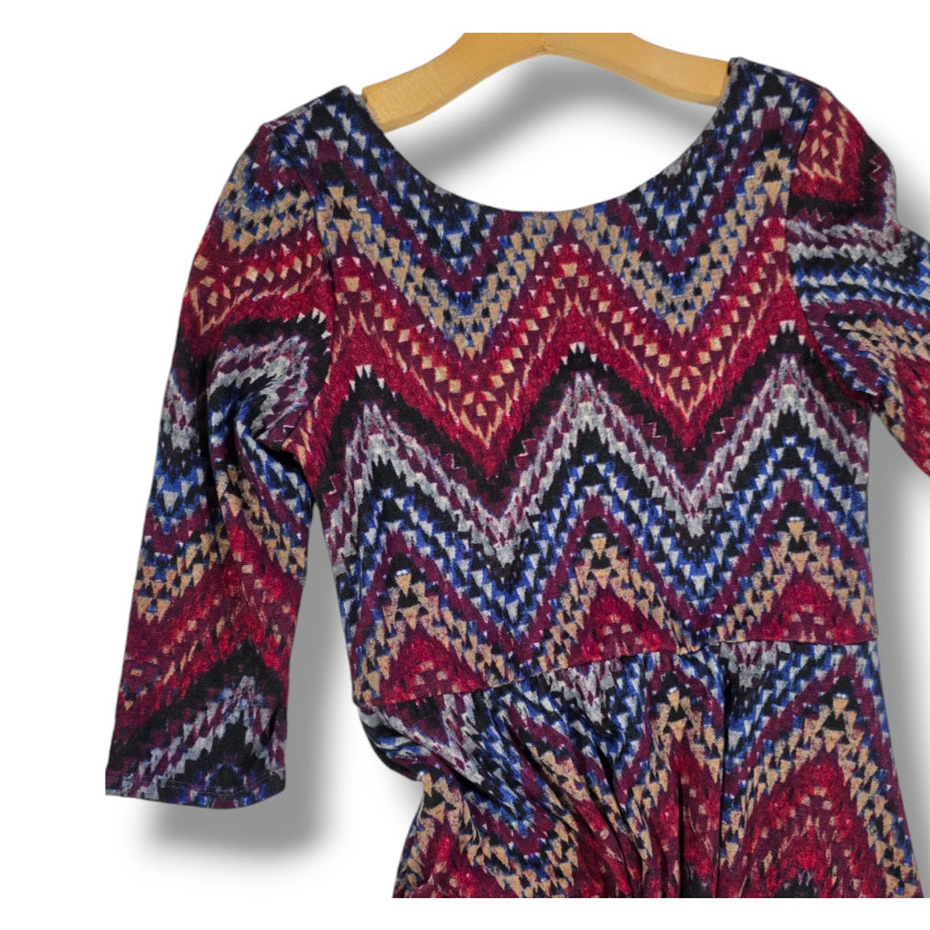 Lily Rose Women’s Multicolor Chevron A-Line Dress Long Sleeve - Size Large