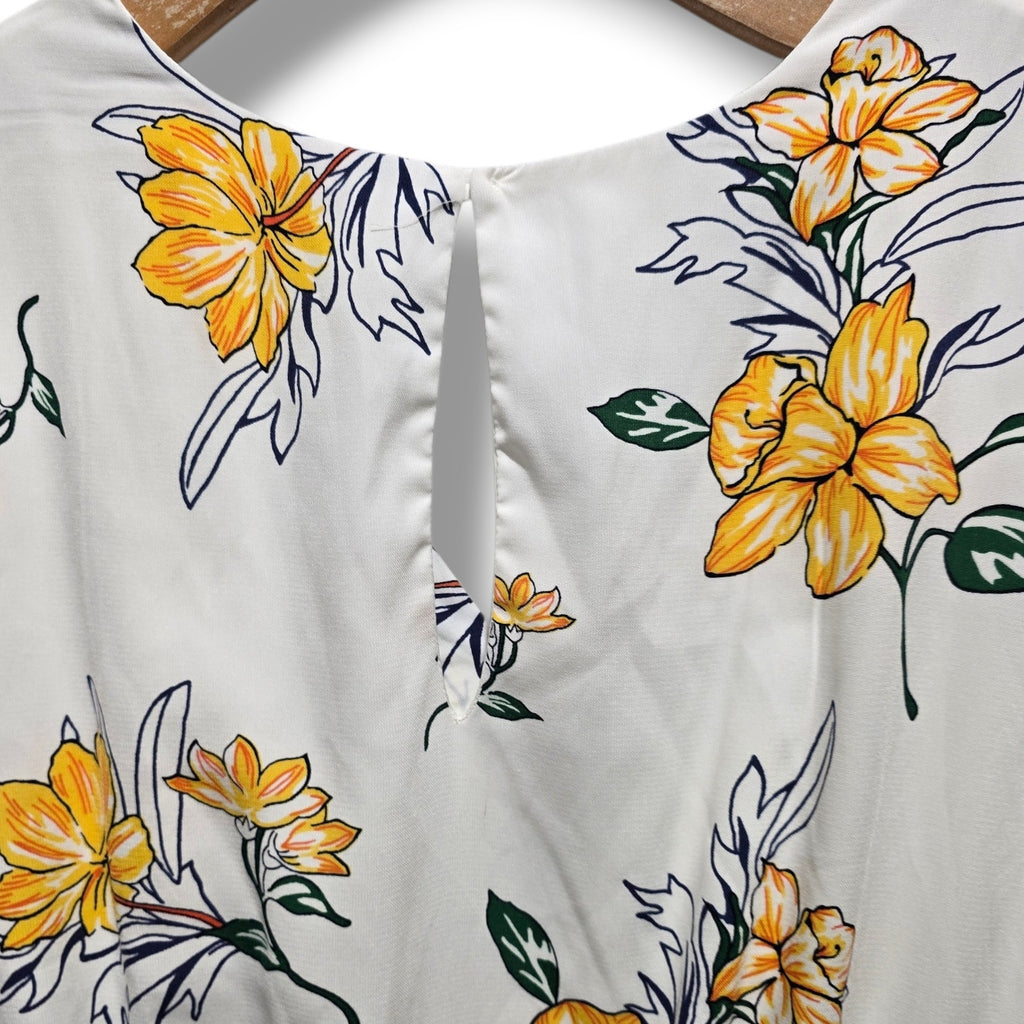 Sienna Sky  women's White Floral Lattice Trim A-Line Dress